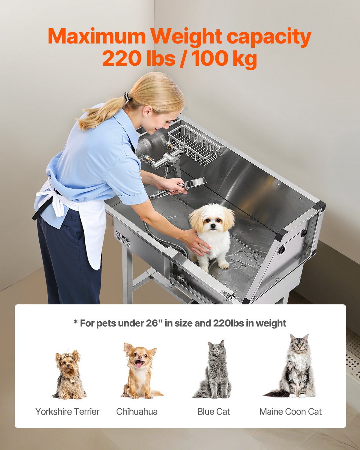 VEVOR Stainless Steel Dog Washing Station, 870x488x1025 mm Pet Care Bathtub with Shelf, Faucet, Shower Head & Soap Holder, Dog Bathtub, for Medium & Small Pets (Right Door)