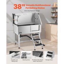 VEVOR Bañera de Mascotas 961x620x1220 mm de Acero Inoxidable, Puerta Derecha