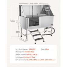 VEVOR Bañera para Mascotas 1500 x 700 x 1495 mm con Escalera, Puerta Izquierda