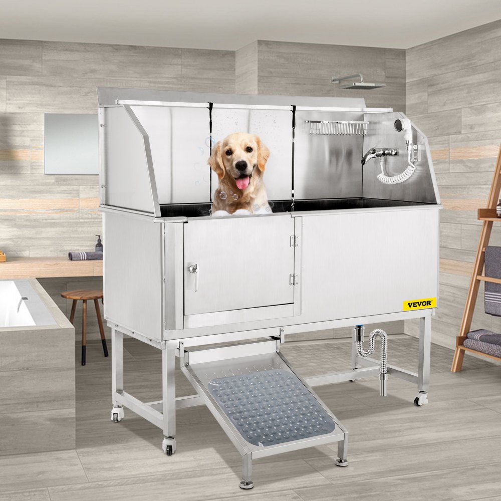 VEVOR Bañeras de Acero Inoxidable para Perros Mascotas 149,9 cm Puerta Izquierda