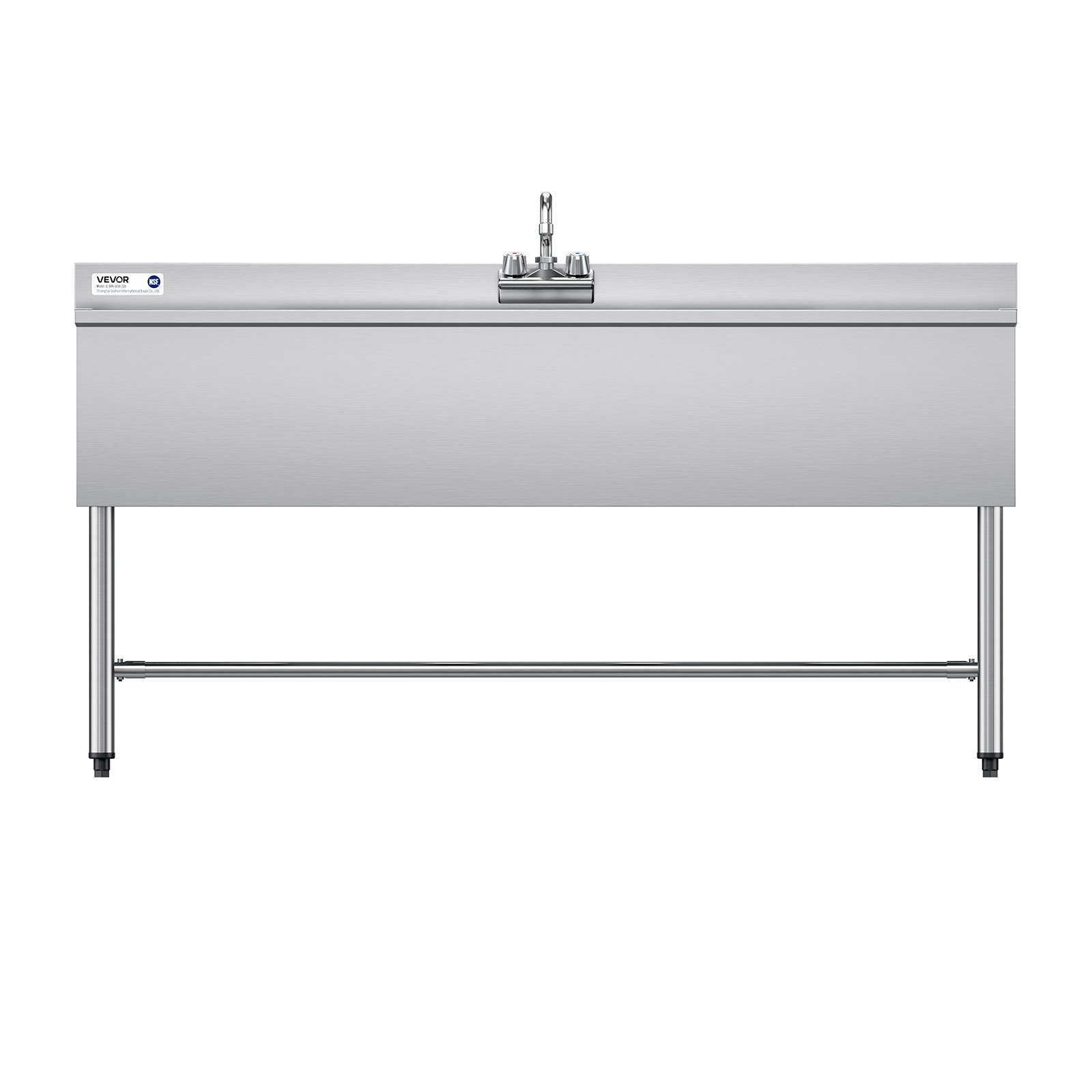 VEVOR Fregadero Independiente de 3 Compartimentos con Grifo, Acero Inoxidable, Lavabo de 1524 x 470 x 838 mm con 2 Escurridores, Protector Antisalpicaduras para Hogares Exteriores Cocinas Restaurantes
