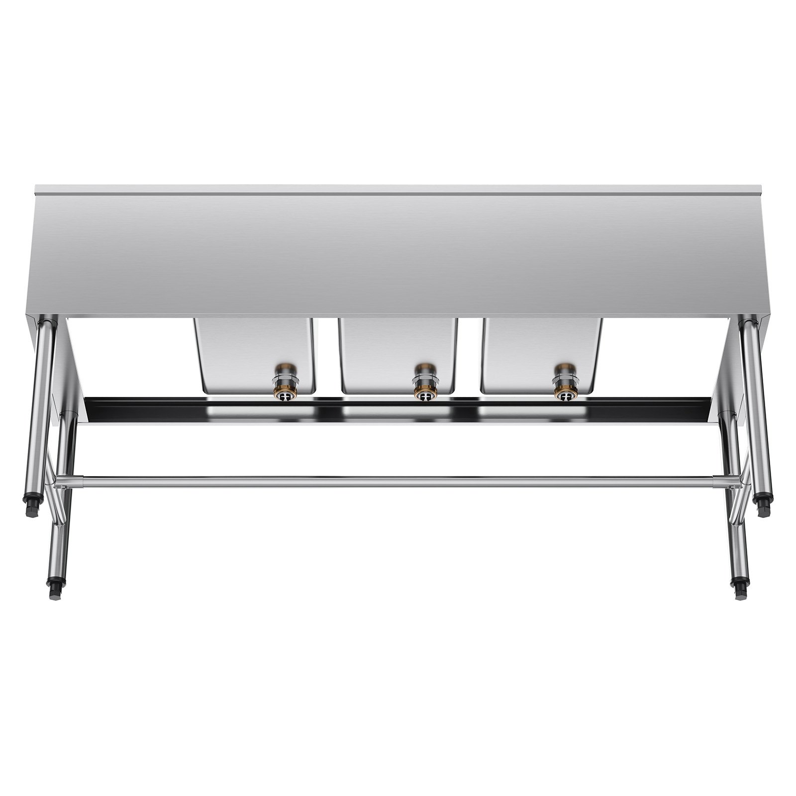 VEVOR Fregadero Independiente de 3 Compartimentos con Grifo, Acero Inoxidable, Lavabo de 1524 x 470 x 838 mm con 2 Escurridores, Protector Antisalpicaduras para Hogares Exteriores Cocinas Restaurantes