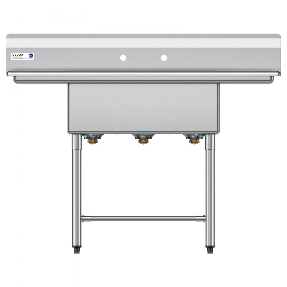 VEVOR Fregadero Independiente de 3 Compartimentos, Acero Inoxidable 304, Lavabo móvil de 1372 x 508 x 1097 mm con 2 Escurridores, Protector Antisalpicaduras para Cocina Restaurante Hogares Exteriores