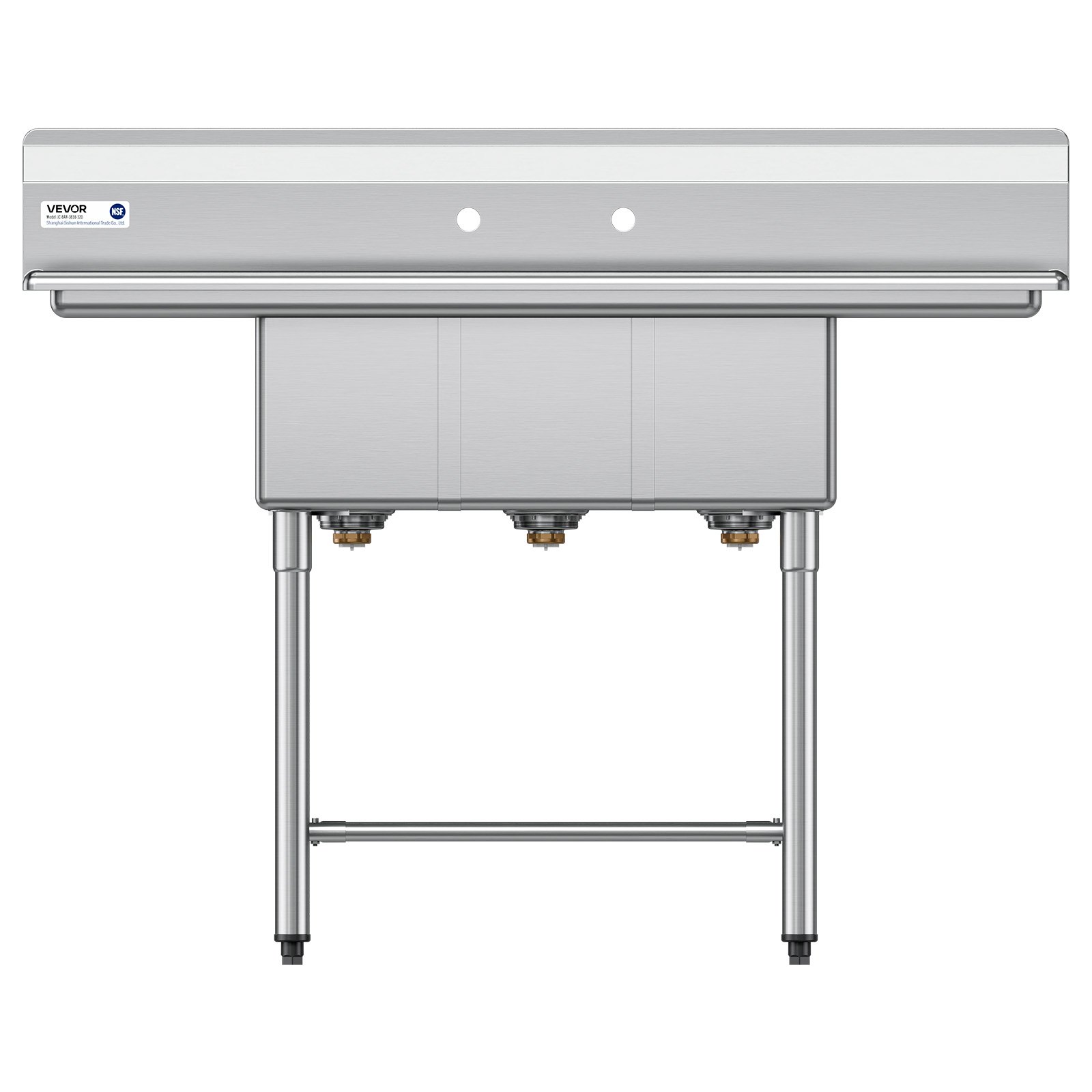 VEVOR Fregadero Independiente de 3 Compartimentos, Acero Inoxidable 304, Lavabo móvil de 1372 x 508 x 1097 mm con 2 Escurridores, Protector Antisalpicaduras para Cocina Restaurante Hogares Exteriores