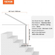 VEVOR Pasamanos de Escalera Exterior 100 cm Acero Inoxidable para Porche Terraza