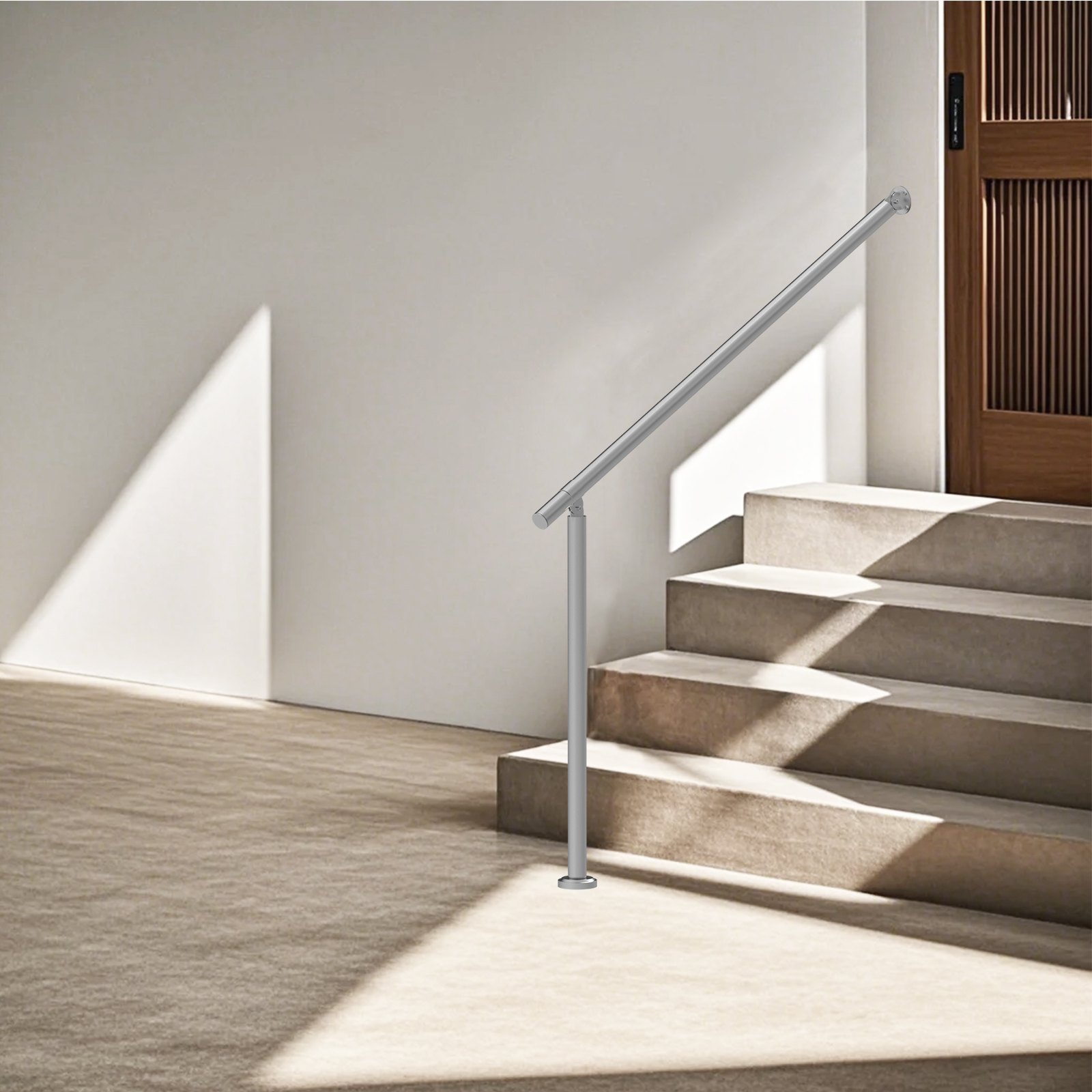 VEVOR Barandilla de Escalera 120 cm Pasamanos de Escalera para Escalones Exteriores de Acero Inoxidable Montaje en Pared y Suelo con Kit de Instalación para Personas Mayores, Porche, Terraza, Plata