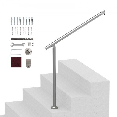 VEVOR Barandilla de Escalera 80 cm Pasamanos de Escalera para Escalones Exteriores de Acero Inoxidable Montaje en Pared y Suelo con Kit de Instalación para Personas Mayores, Porche, Terraza, Plata