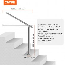 VEVOR Pasamanos de Escalera Exterior 80 cm Acero Inoxidable para Porche Terraza