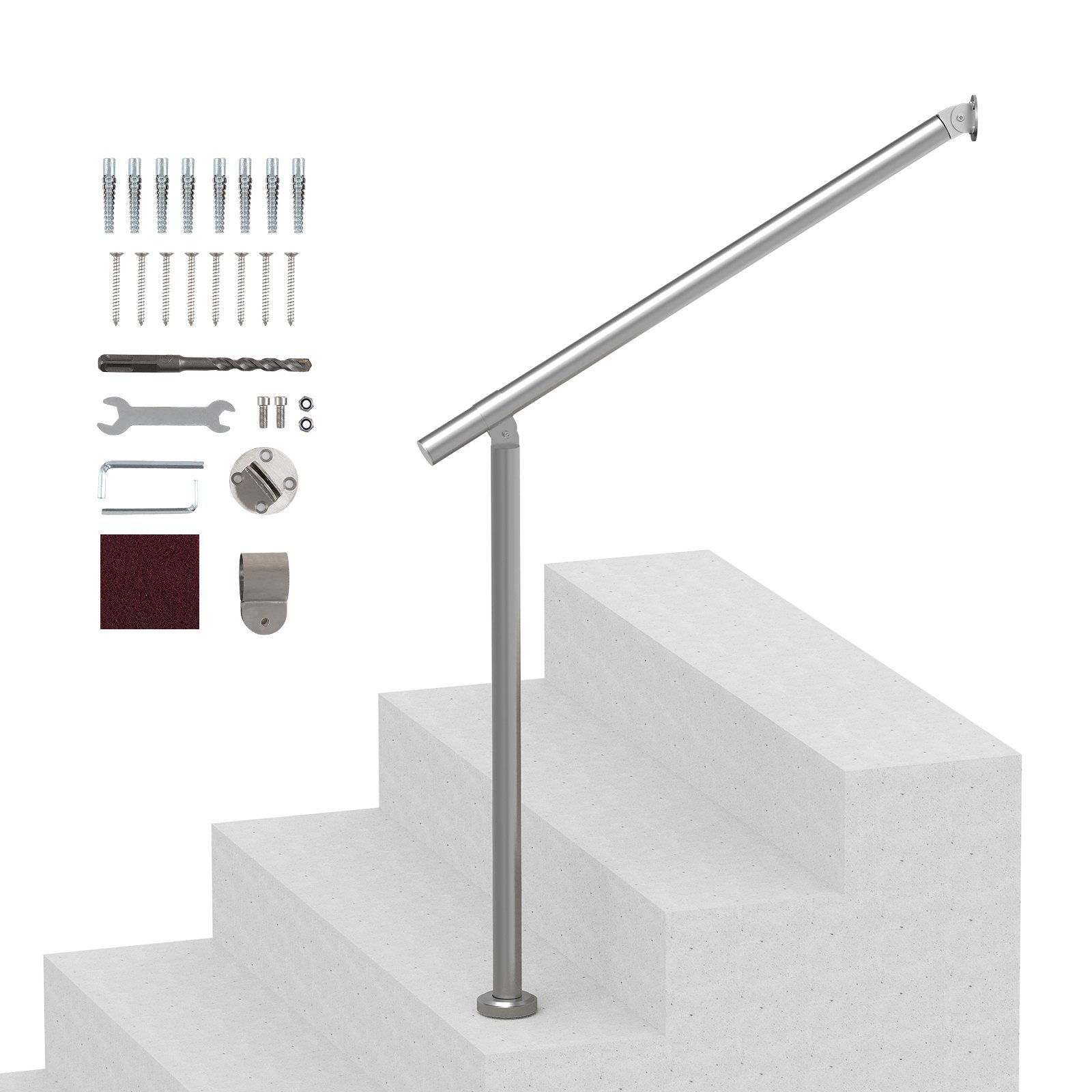 VEVOR Barandilla de Escalera 80 cm Pasamanos de Escalera para Escalones Exteriores de Acero Inoxidable Montaje en Pared y Suelo con Kit de Instalación para Personas Mayores, Porche, Terraza, Plata