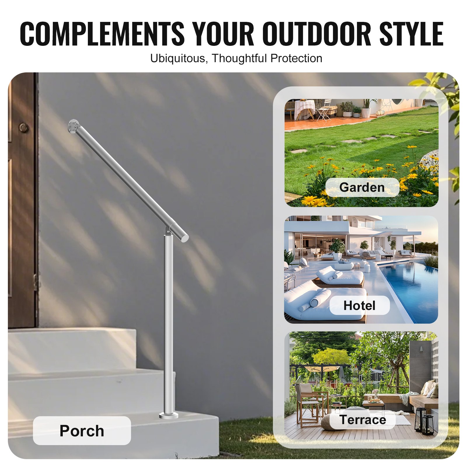 VEVOR Barandilla de Escalera 80 cm Pasamanos de Escalera para Escalones Exteriores de Acero Inoxidable Montaje en Pared y Suelo con Kit de Instalación para Personas Mayores, Porche, Terraza, Plata