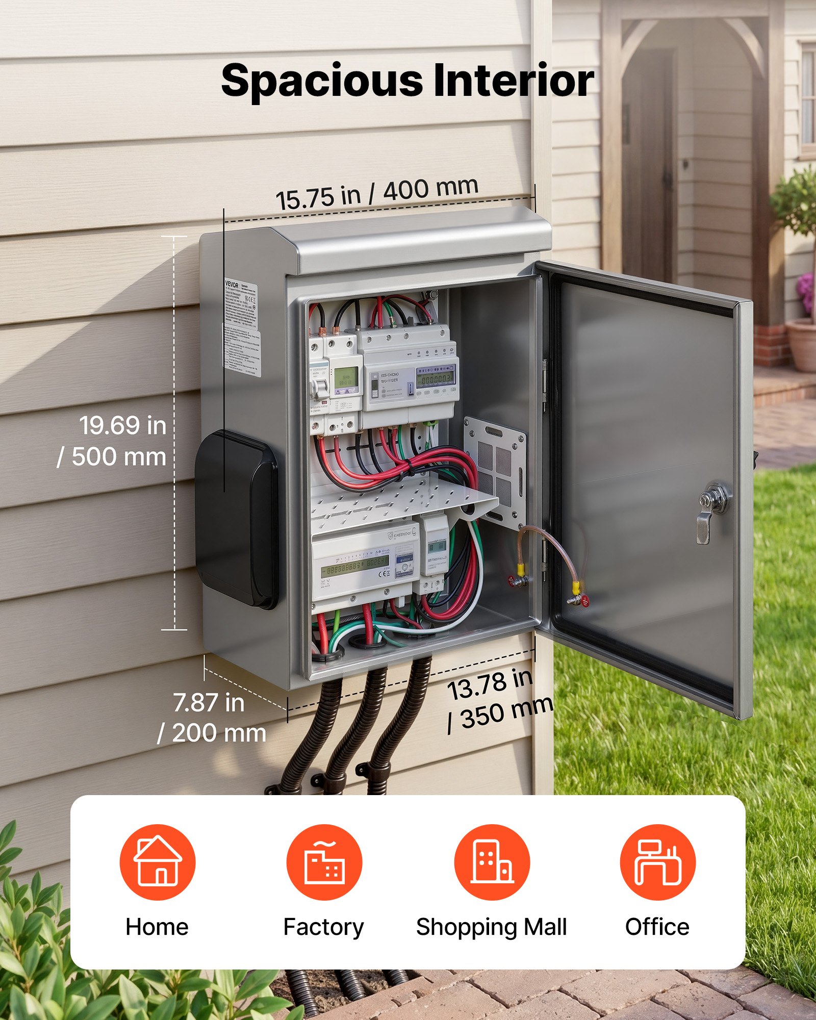 VEVOR Caja de Distribución Eléctrica, Armario de Distribución de Acero Inoxidable Impermeable con Termostato y Ventilador, Montaje en Pared, con Placa de Montaje, Conexión con Bisagra, 40x20x50 cm