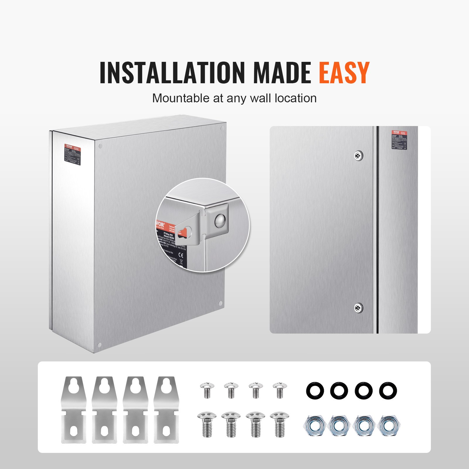 VEVOR Caja Eléctrica de Acero Inoxidable Gabinete Eléctrico 60x50x20cm IP66 Caja Impermeable Montada en Pared con Placa de Montaje Bisagra de Bloqueo para Equipos Electrónicos Eléctricos al Aire Libre