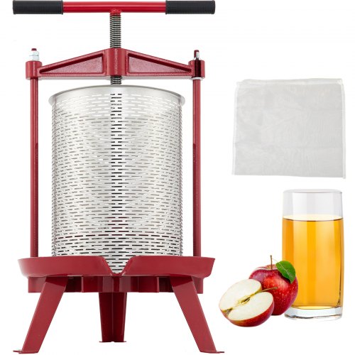 VEVOR Prensa de Vino de Frutas 14 L Prensa de Vino de Uvas con Cesta de Acero Inoxidable Prensa para Vino o Fruta, Marco de Hierro Fundido Revestido con Mango en T Ergonómico y 3 Pies de Apoyo Firmes
