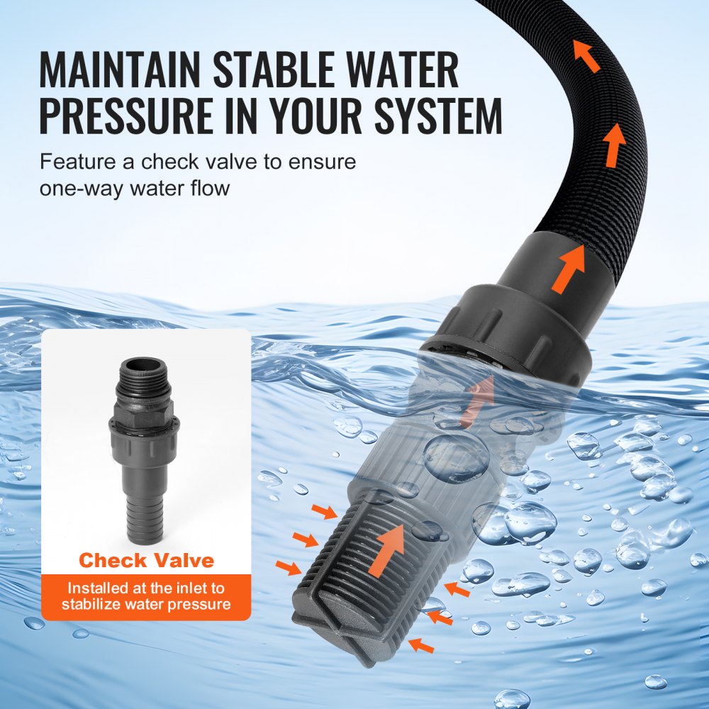 Bomba para pozos poco profundos VEVOR de 1,6 HP con tanque de presión, 1320 GPH, bomba de refuerzo de agua de riego automática con tanque de presión de 5 galones, interruptor de presión de 30/50 PSI, cabezal de bomba de acero inoxidable para césped de jardín doméstico