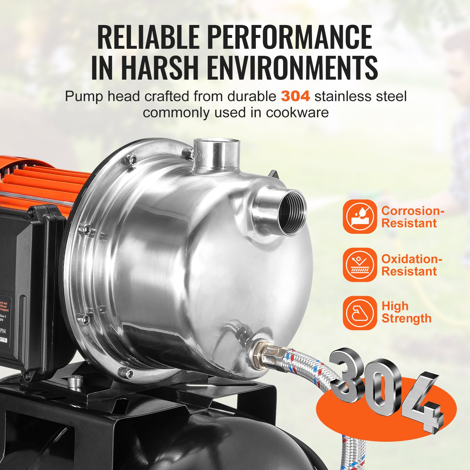 VEVOR 735 W garden pump, 3785 L/H, automatic irrigation pump with 39.6 m delivery head, centrifugal pump with 20/40 PSI pressure switch, shallow well pump, stainless steel pump head for home garden & lawn