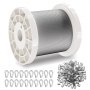 VEVOR Kit de Cables de Alambre de 1,59 mm Alambre de Acero Inoxidable T304 de 100,6 m con 80 Manguitos y 20 Guardacabos, Resistencia a la Rotura de 2 kN, 7 x 7 Hebras, Cables de Grado de Aeronáutico