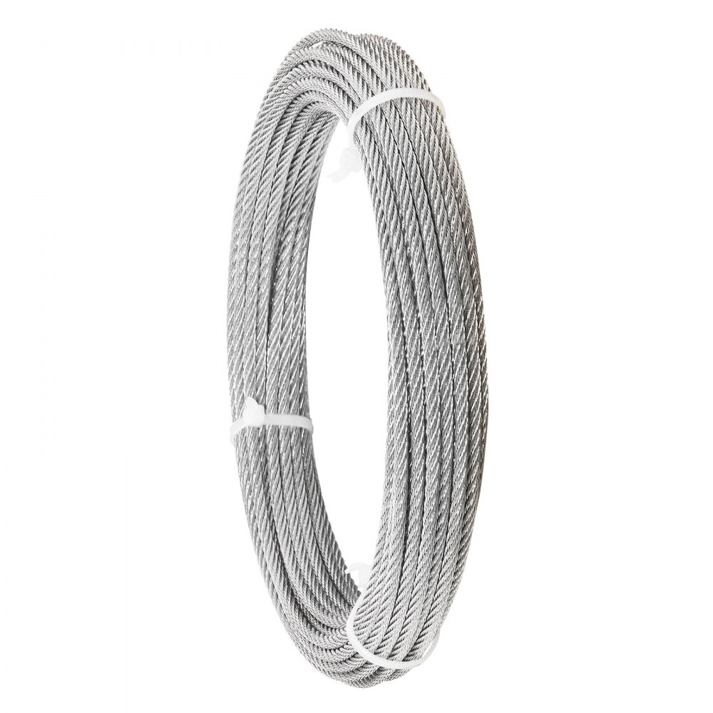 VEVOR Cable de Acero Inoxidable 316 Diámetro de 3,2 mm, Rollo de Cuerda de Alambre 12,2 m, Resistencia a la Rotura de 7,1 KN, Construcción de 7 x 7,  para Barandillas de Terraza, Enrejados de Jardín