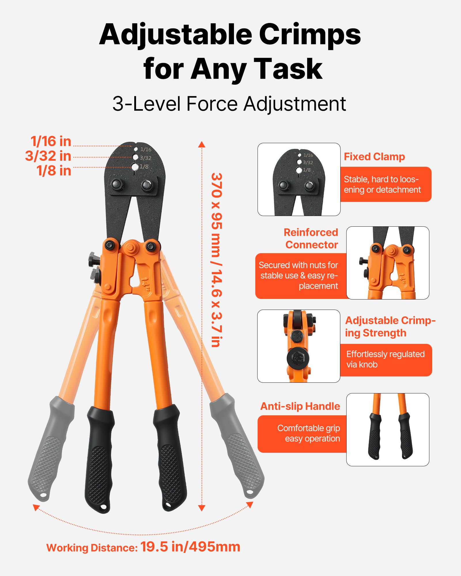 VEVOR Kit de Cable de Acero Inoxidable de 30,5 m, Trenzado 7 x 7, Diámetro de 3,2 mm, Carga Máxima 725 kg, con Engastador y Cortacables, para Barandillas, Iluminación Colgante y Proyectos de Bricolaje