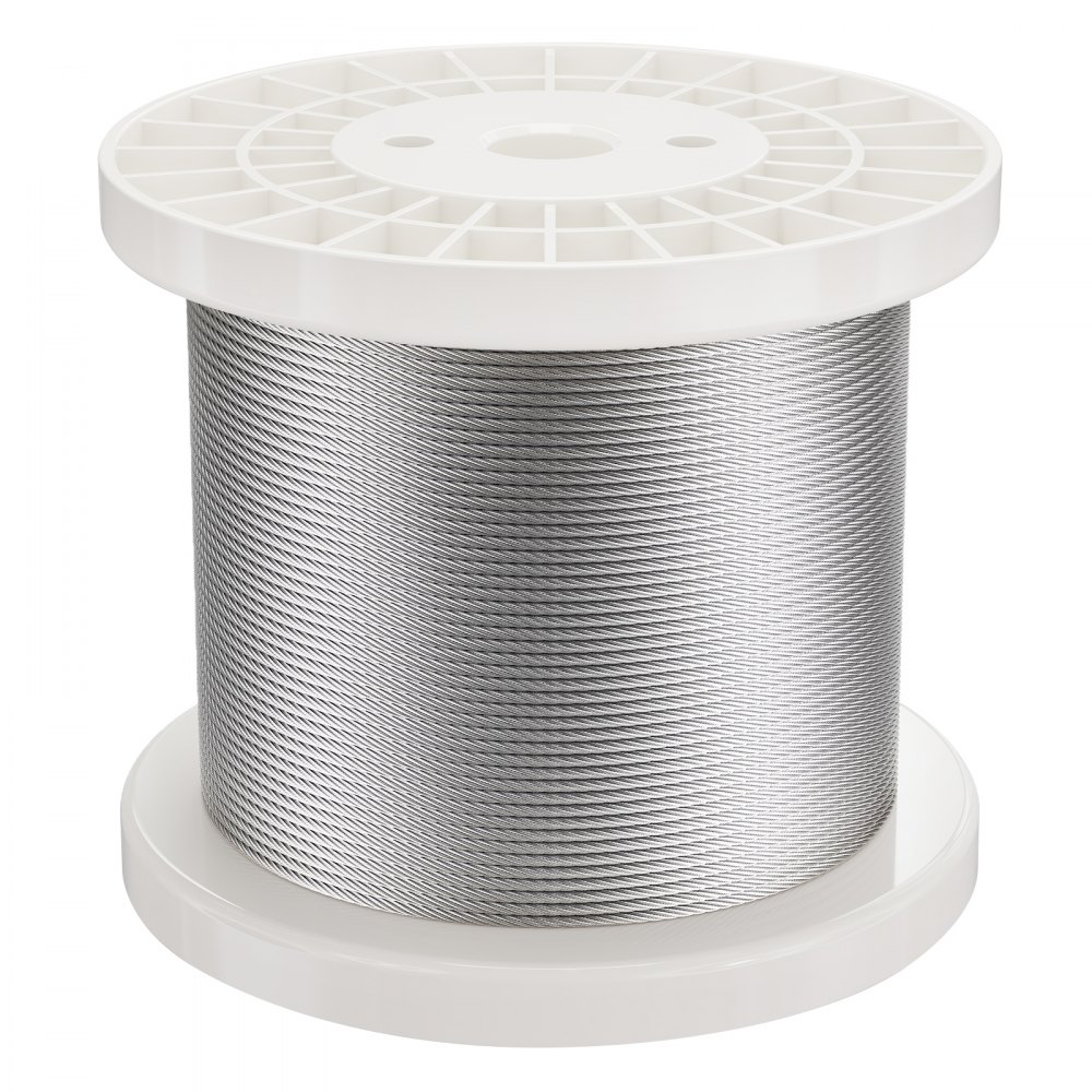VEVOR Kit de Cables de Alambre de 3,18 mm Cable de Acero Inoxidable 316 de 182,3 m con Cortador y Guantes, Resistencia a la Rotura de 7,1 kN, 7x7 Hebras, Cables de Grado de Aeronáutico para Pasamanos