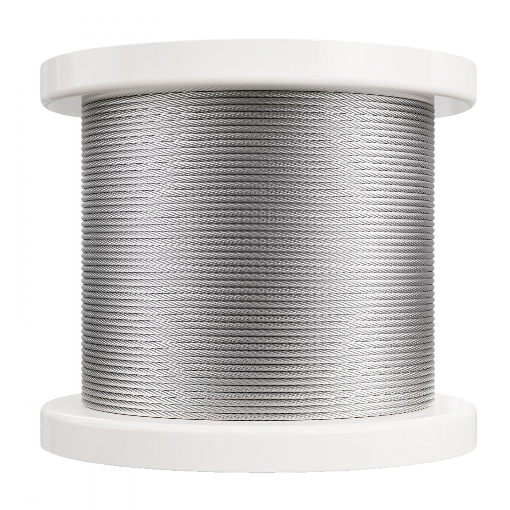 VEVOR Kit de Cables de Alambre de 3,18 mm Cable de Acero Inoxidable 316 de 182,3 m con Cortador y Guantes, Resistencia a la Rotura de 7,1 kN, 7x7 Hebras, Cables de Grado de Aeronáutico para Pasamanos