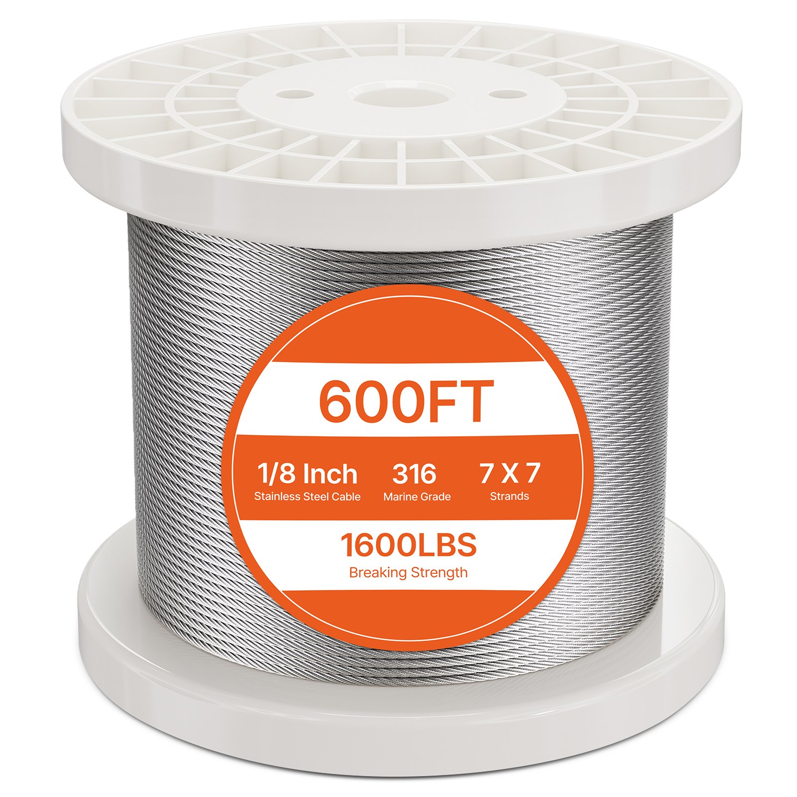 VEVOR Kit de Cables de Alambre de 3,18 mm Cable de Acero Inoxidable 316 de 182,3 m con Cortador y Guantes, Resistencia a la Rotura de 7,1 kN, 7x7 Hebras, Cables de Grado de Aeronáutico para Pasamanos