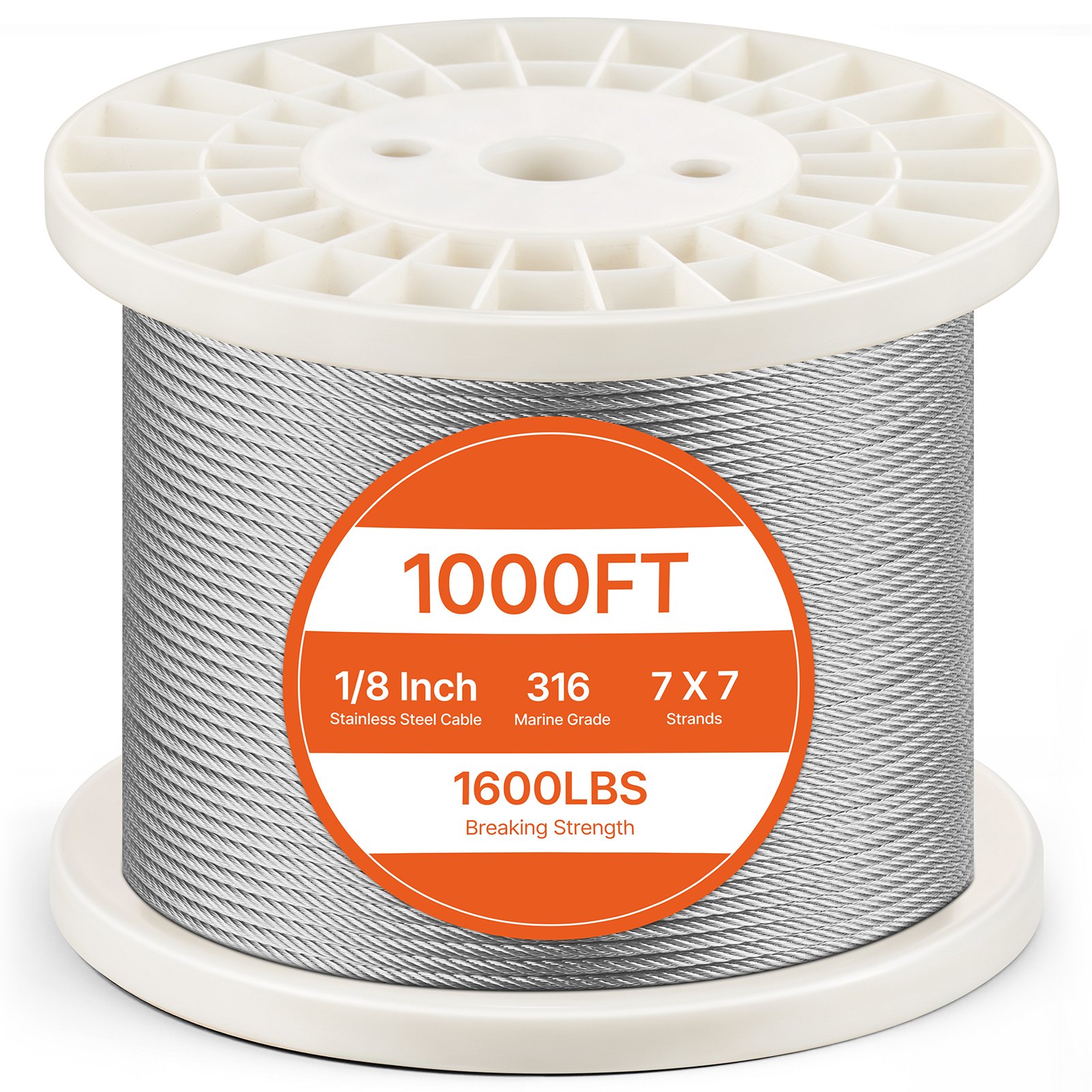 VEVOR Kit de Cables de Alambre de 3,18mm Alambre de Acero Inoxidable 316 de 305m con Cortador y Guantes, Resistencia a la Rotura de 7,1 kN, 7 x 7 Hebras, Cables de Grado de Aeronáutico para Pasamanos