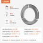 VEVOR wire rope set, 3.18mm x 30.5m, 316 stainless steel cable with 20 ferrules & 10 thimbles, 7.1kN breaking strength, 7x7 strands, marine/aircraft grade for handrails, stairs, terraces, and outdoor fences