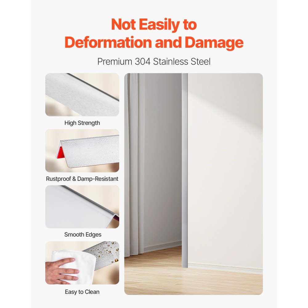 VEVOR Stainless Steel Wall Corner Protector, 50 x 50 x 1217 mm, 10 Pack Metal Corner Guards, 304 Stainless Steel Edge Trim 90-Degree Angle for Home,Office,Commercial Wall Protection, with 3m Tape