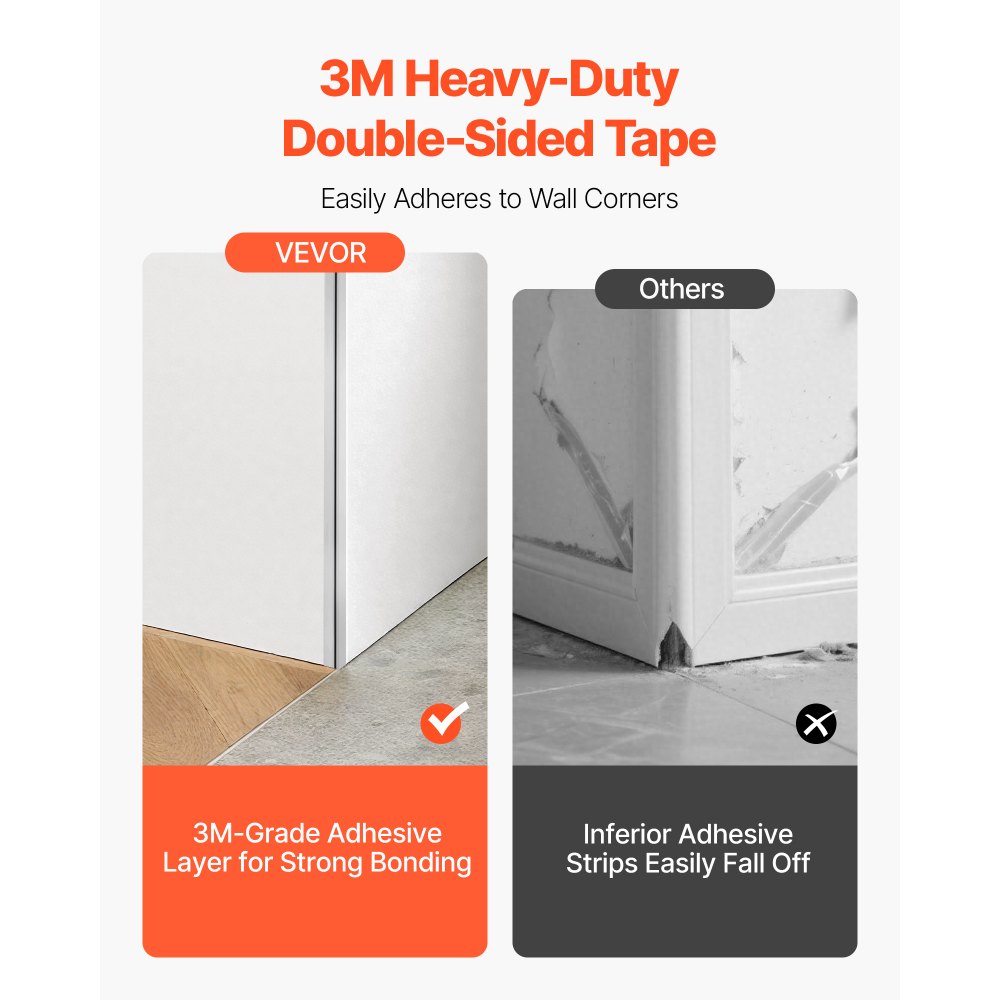 VEVOR Protector de Esquinas de Pared de Acero Inoxidable, 25 x 25 x 1217 mm, Borde de Acero Inoxidable 304 en Ángulo de 90 Grados para el Hogar, la Oficina, con Cinta Adhesiva de 3 m, 10 uds