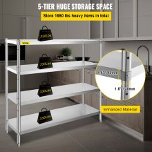 VEVOR Estantería de acero inoxidable Estante de almacenamiento ajustable Estante de almacenamiento de 4 niveles
