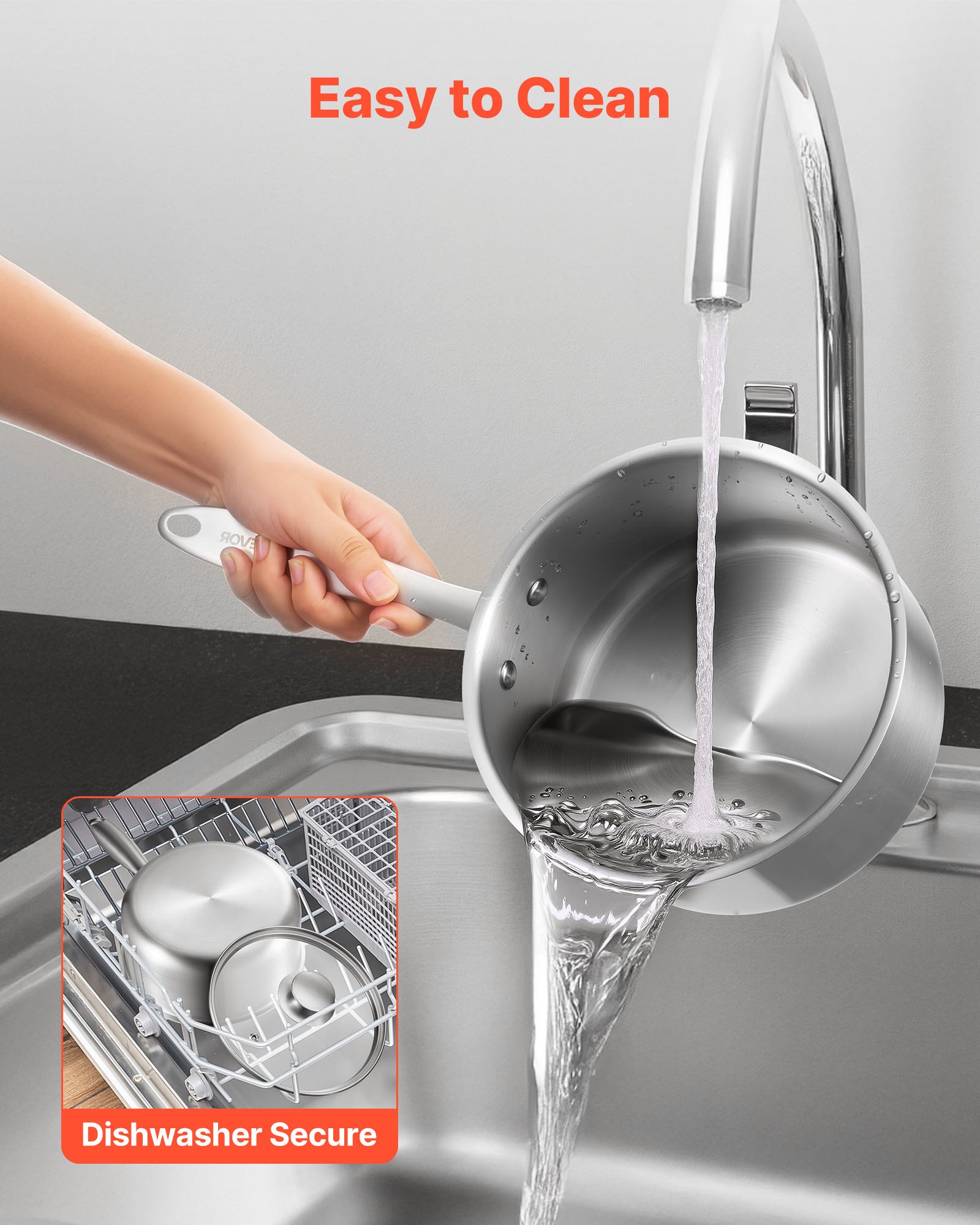 VEVOR Juego de Ollas y Cacerolas 0,95 + 1,89 + 2,84 L con Tapa de Cristal, para Sopa y Verduras con Mango Ergonómico, de Acero Inoxidable, Apta para Lavavajillas, Acabado Metálico Natural, 3 uds