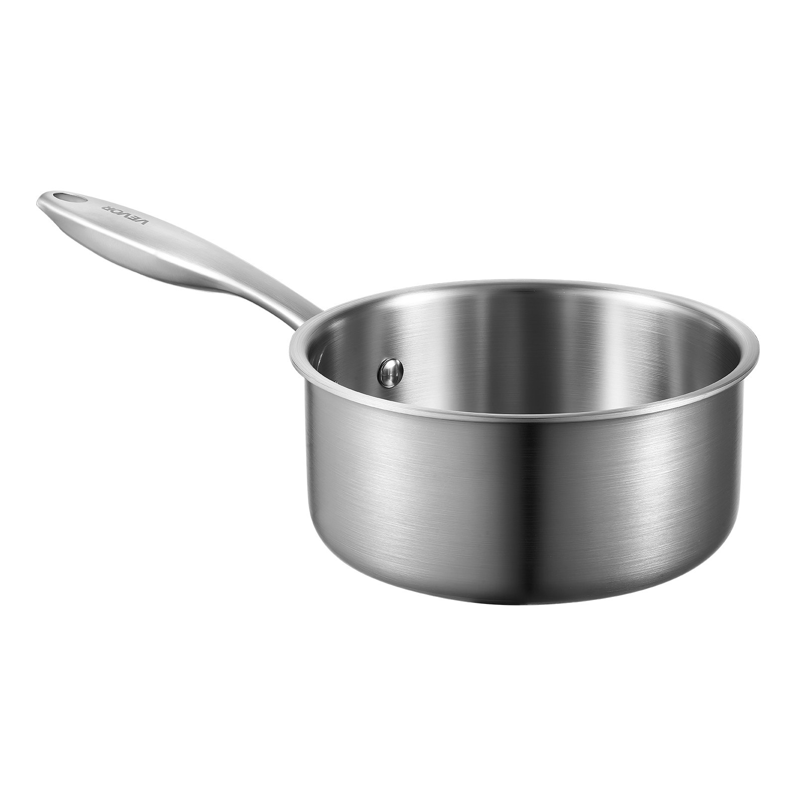 VEVOR Olla de 1,42 L con Tapa de Cristal, para Sopa y Verduras con Mango Ergonómico, de Acero Inoxidable, Apta para Lavavajillas, Fácil de Limpiar, Acabado Metálico Natural, 340 x 175 x 150 mm