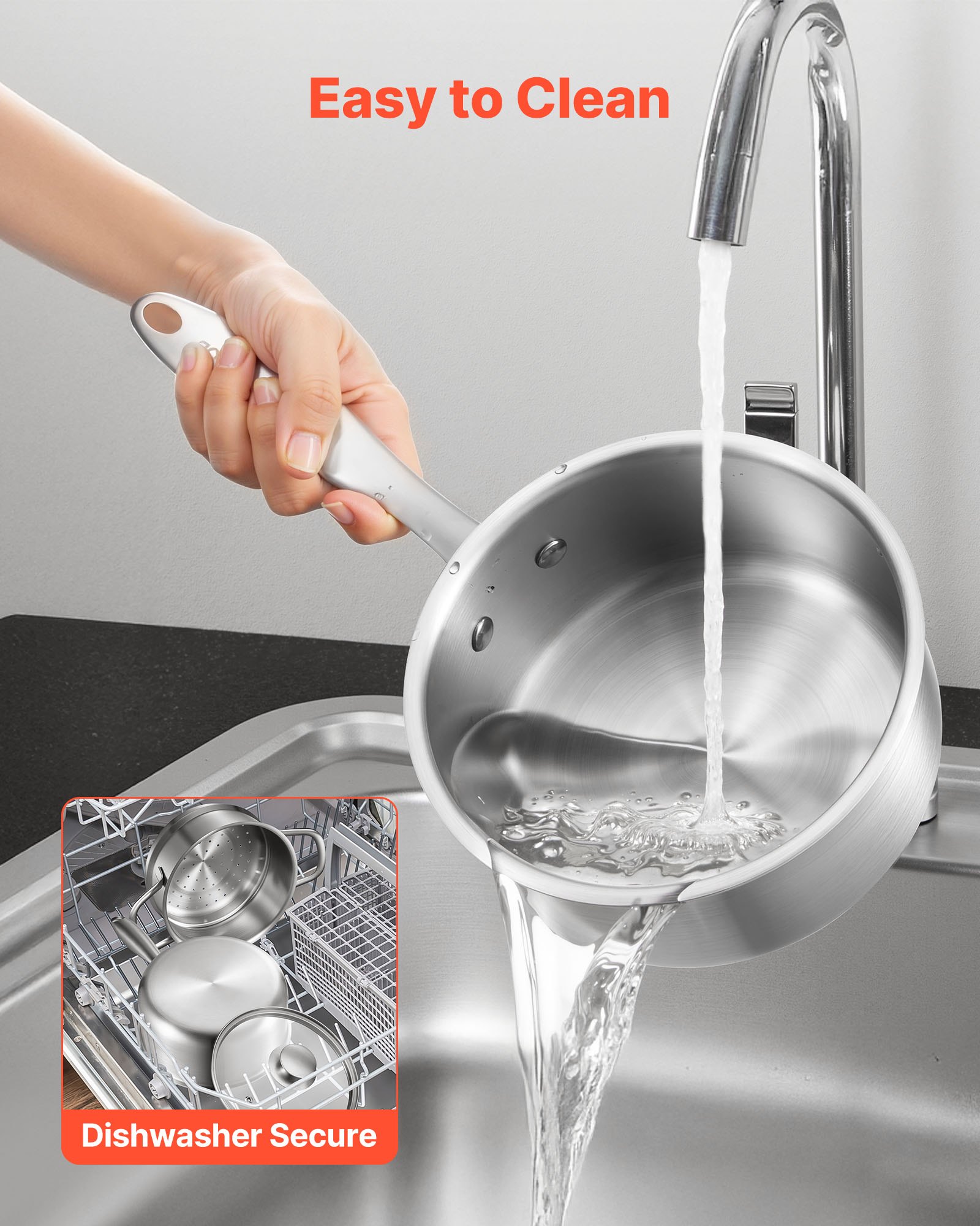 VEVOR Olla de Gran Capacidad 1,42 L con Tapa de Cristal y Capa de Vapor, para Sopa y Verduras con Mango Ergonómico, Acero Inoxidable, Apta para Lavavajillas, 335 x 265 x 200 mm, Color Plateado