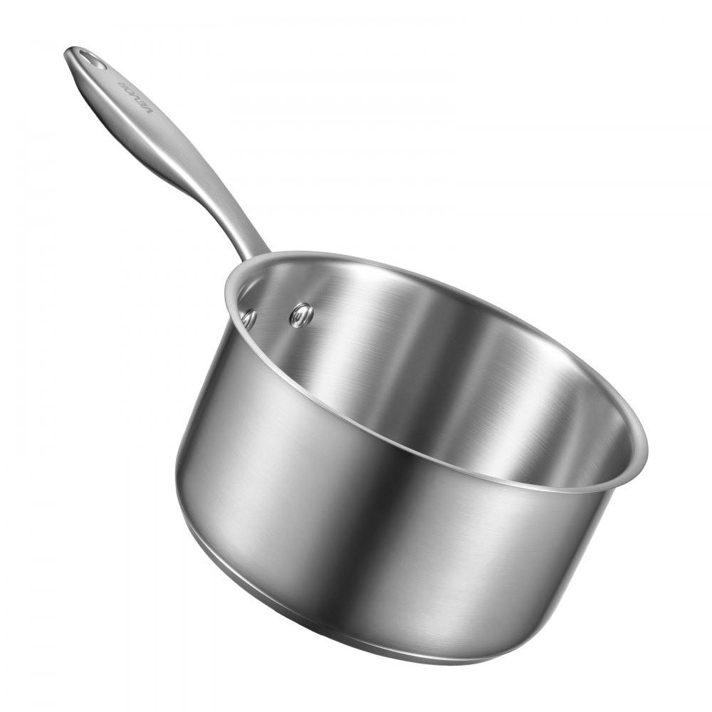 VEVOR Olla de Gran Capacidad de 2,37 L con Tapa de Cristal y Capa de Vapor, para Sopa y Verduras con Mango Ergonómico, de Acero Inoxidable Apta para Lavavajillas, 355 x 285 x 210 mm, Color Plata