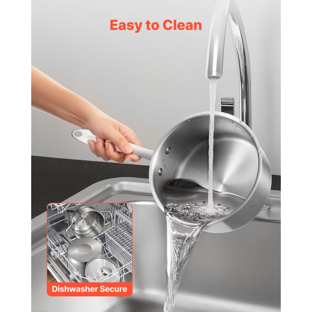 VEVOR Olla de Gran Capacidad de 2,37 L con Tapa de Cristal y Capa de Vapor, para Sopa y Verduras con Mango Ergonómico, de Acero Inoxidable Apta para Lavavajillas, 355 x 285 x 210 mm, Color Plata