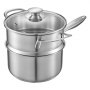 VEVOR 2.5 QT Saucepan with Steamer, Stainless Steel Saucepan with Glass Lid, Multipurpose Nonstick Stainless Steel Sauce Pot with Ergonomic Handle, Friendly for Oven, Dishwasher, Induction Cooker