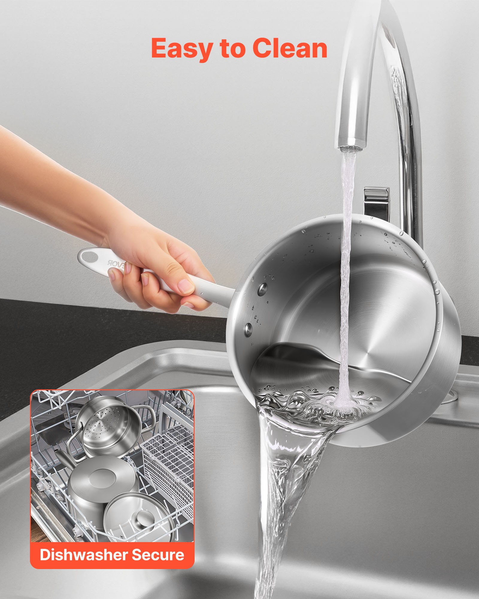 VEVOR Olla de Gran Capacidad de 2,37 L con Tapa de Cristal y Capa de Vapor, para Sopa y Verduras con Mango Ergonómico, de Acero Inoxidable Apta para Lavavajillas, 355 x 285 x 210 mm, Color Plata