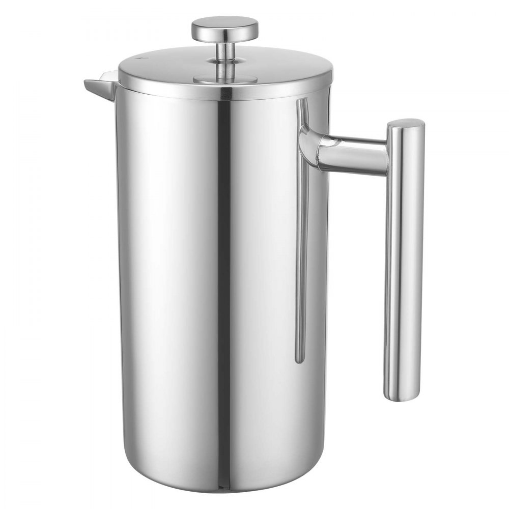 VEVOR Cafetera de Prensa Francesa de Acero Inoxidable, 1,5 L, con Filtro, Grande, de Doble Pared, con Aislamiento, para Café Frío, para Camping, Viajes, Hogar, Cocina, Plata, 190 x 115 x 245 mm