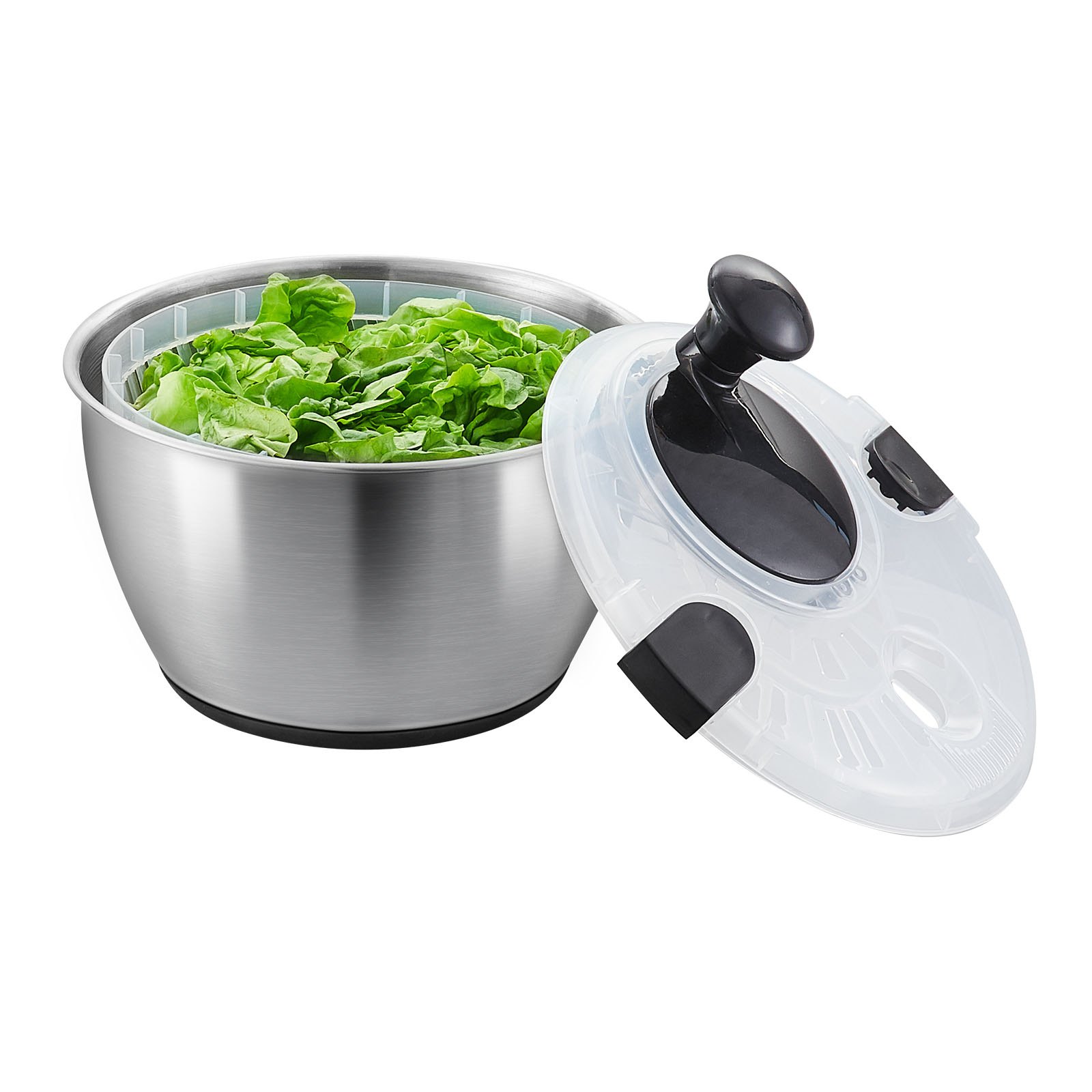 VEVOR Salad Spinner/Dryer with Crank Drive, 4.5 L, Vegetable Dryer, Washing Machine, Salad Cleaner & Dryer with Stainless Steel Bowl Lid, Suitable for Vegetables, Herbs, Berries, Fruits