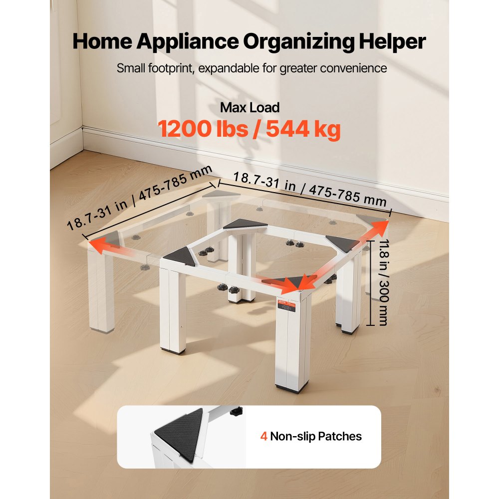 VEVOR Soporte Ajustable para Lavadora Alto de 300 mm, Base de Lavadora de Acero Resistente, Capacidad de Carga de 544 kg, Pedestal Universal para Secadora, Patas Antideslizantes, 1 Pieza, Blanco