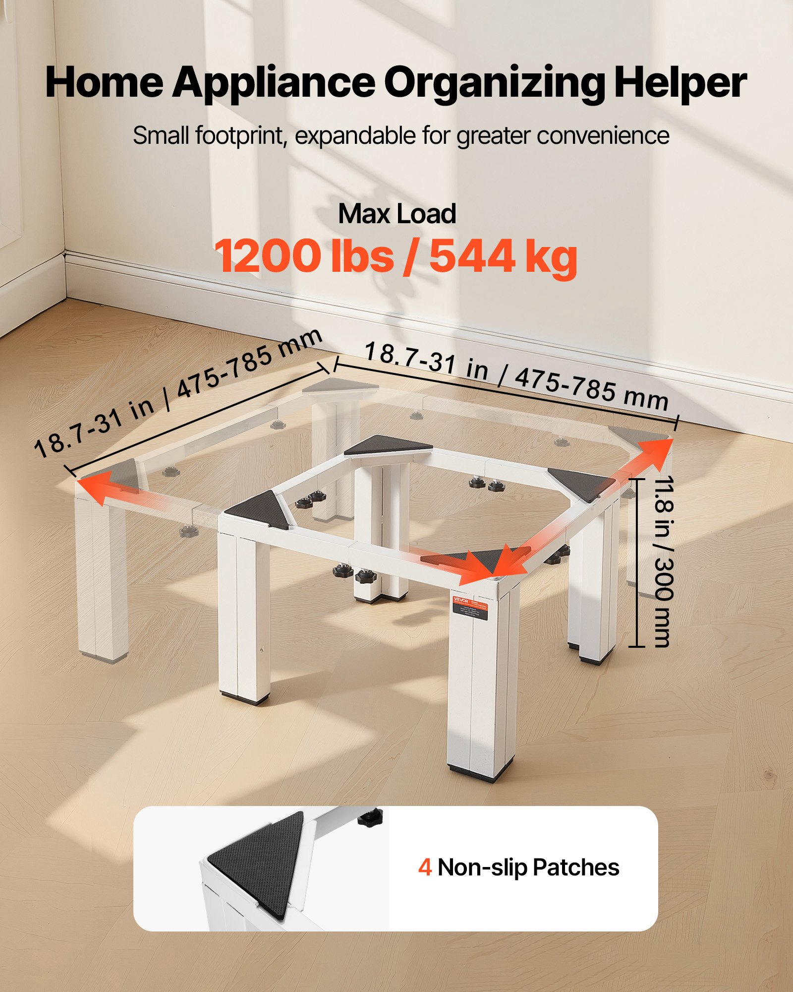 VEVOR Soporte Ajustable para Lavadora Alto de 300 mm, Base de Lavadora de Acero Resistente, Capacidad de Carga de 544 kg, Pedestal Universal para Secadora, Patas Antideslizantes, 1 Pieza, Blanco