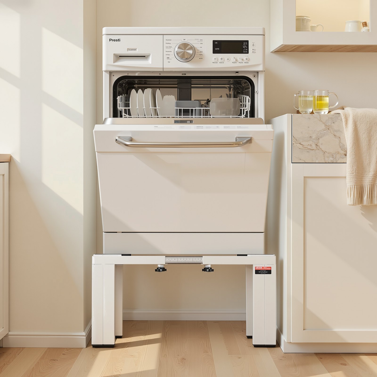VEVOR Soporte Ajustable para Lavadora Alto de 300 mm, Base de Lavadora de Acero Resistente, Capacidad de Carga de 544 kg, Pedestal Universal para Secadora, Patas Antideslizantes, 1 Pieza, Blanco