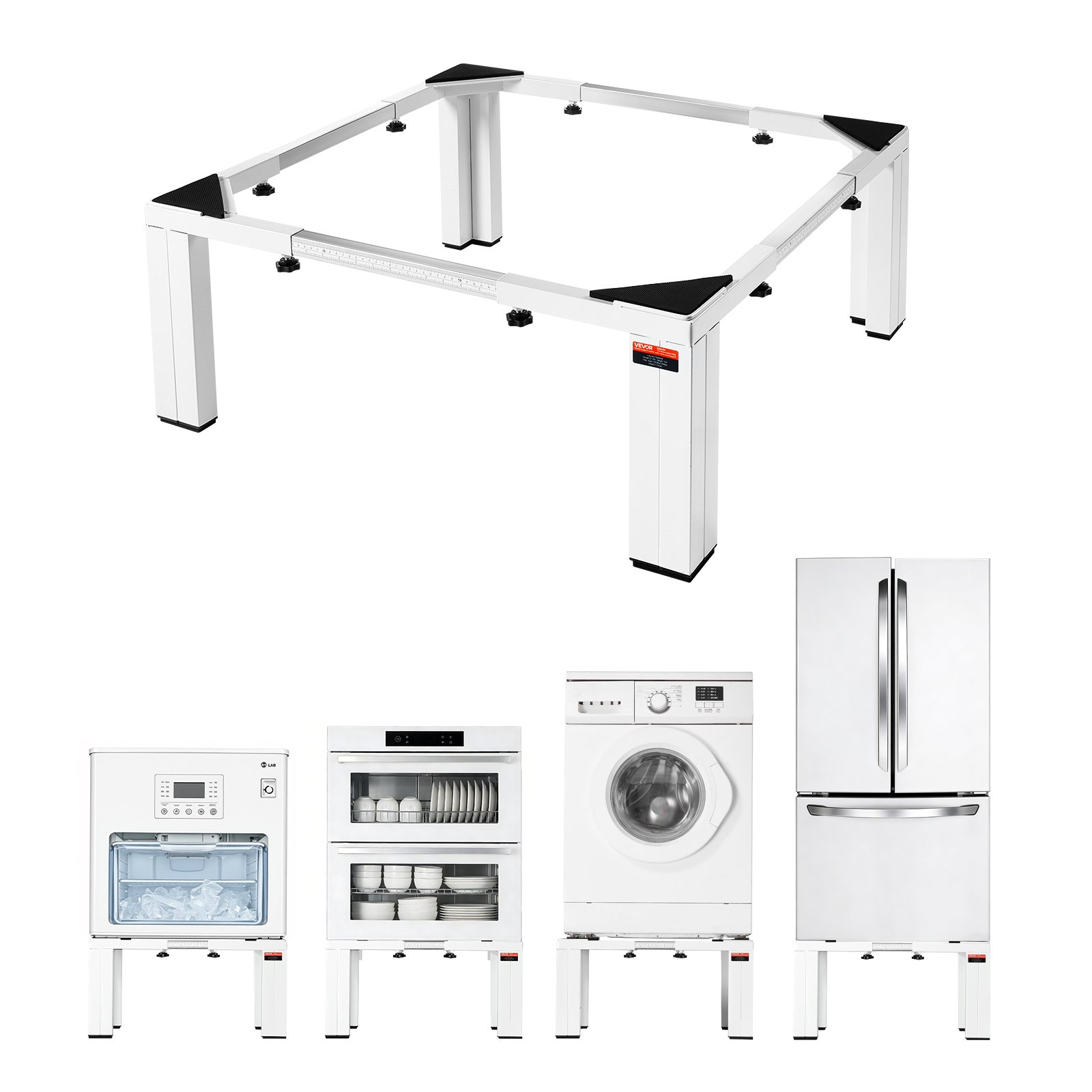 VEVOR Soporte Ajustable para Lavadora Alto de 300 mm, Base de Lavadora de Acero Resistente, Capacidad de Carga de 544 kg, Pedestal Universal para Secadora, Patas Antideslizantes, 1 Pieza, Blanco