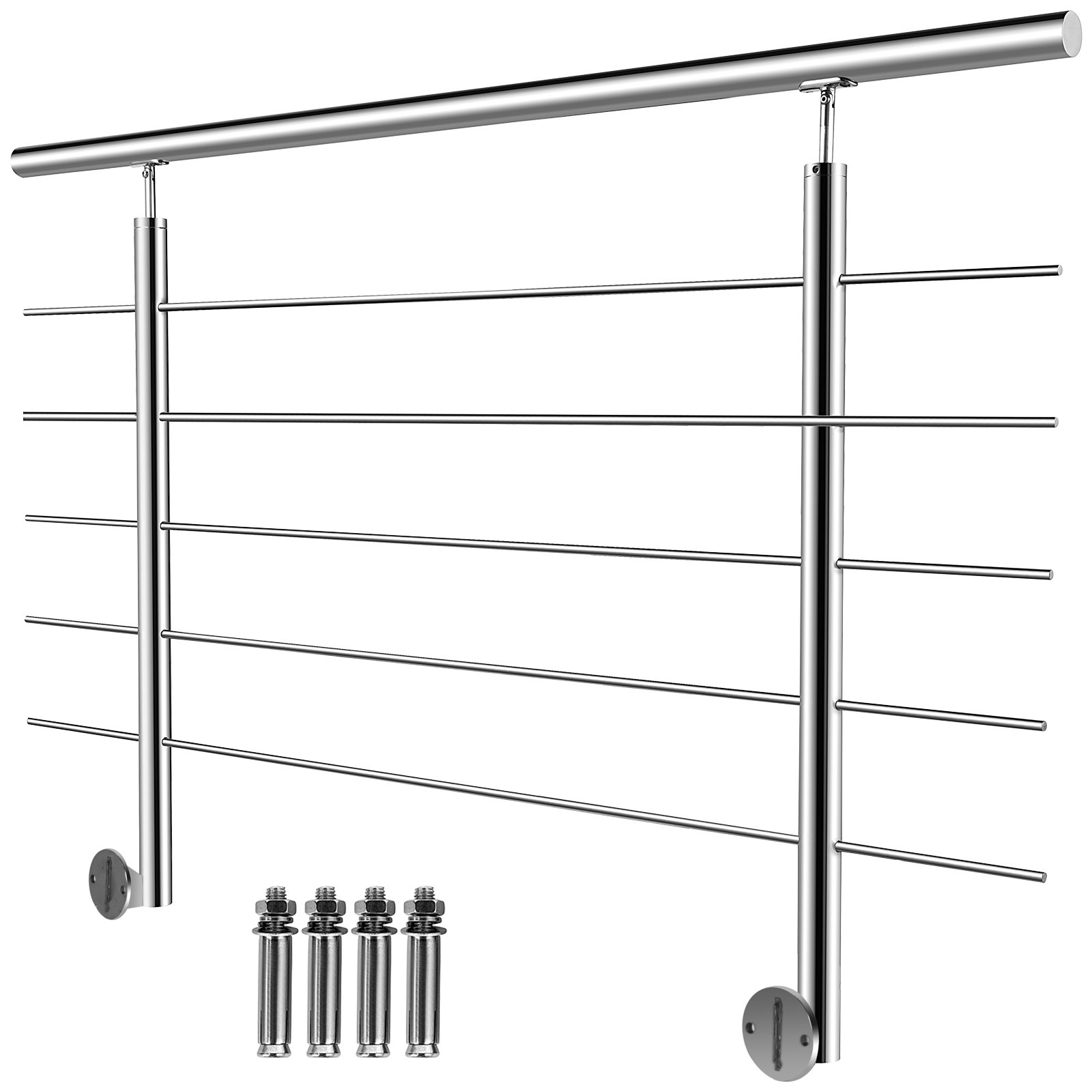 VEVOR Barandillas de Acero Inoxidable 1,5m Pasamanos de Acero Inoxidable con 5 Barras Altura Total 100-104 cm Pasamanos de Acero Inoxidable con Barras Transversales de Seguridad y Apariencia Elegante
