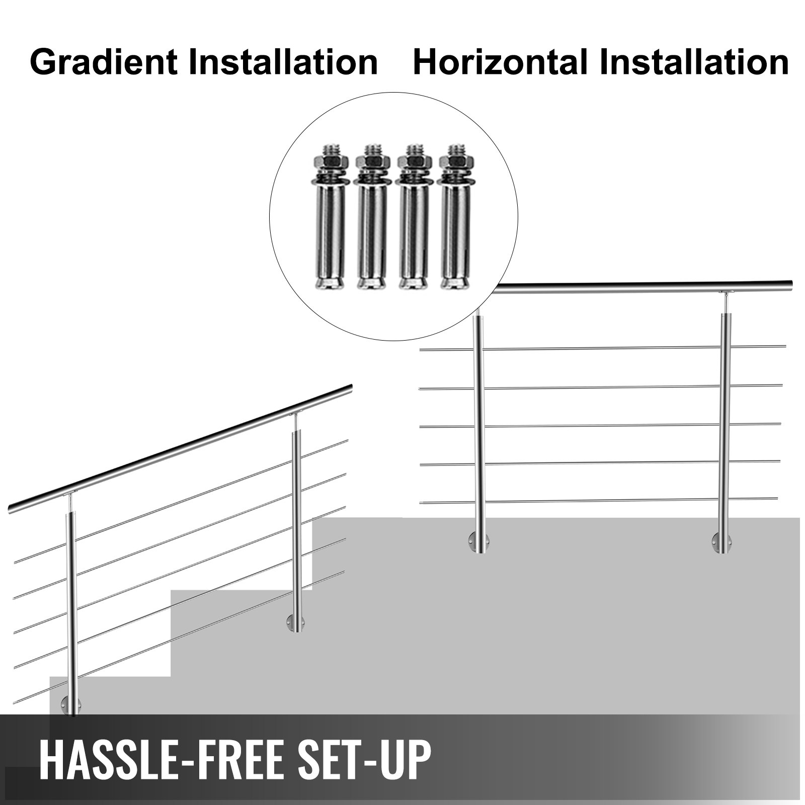 VEVOR Barandillas de Acero Inoxidable 1,5m Pasamanos de Acero Inoxidable con 5 Barras Altura Total 100-104 cm Pasamanos de Acero Inoxidable con Barras Transversales de Seguridad y Apariencia Elegante