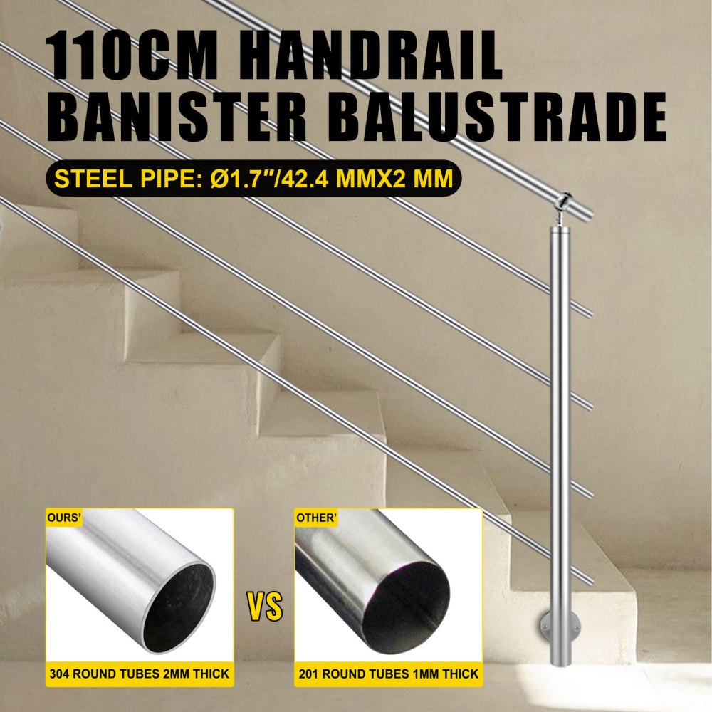 Vevor Poste Para Pasamanos Con 4 Barras De 110 Cm Barandillas Acero Inoxidable