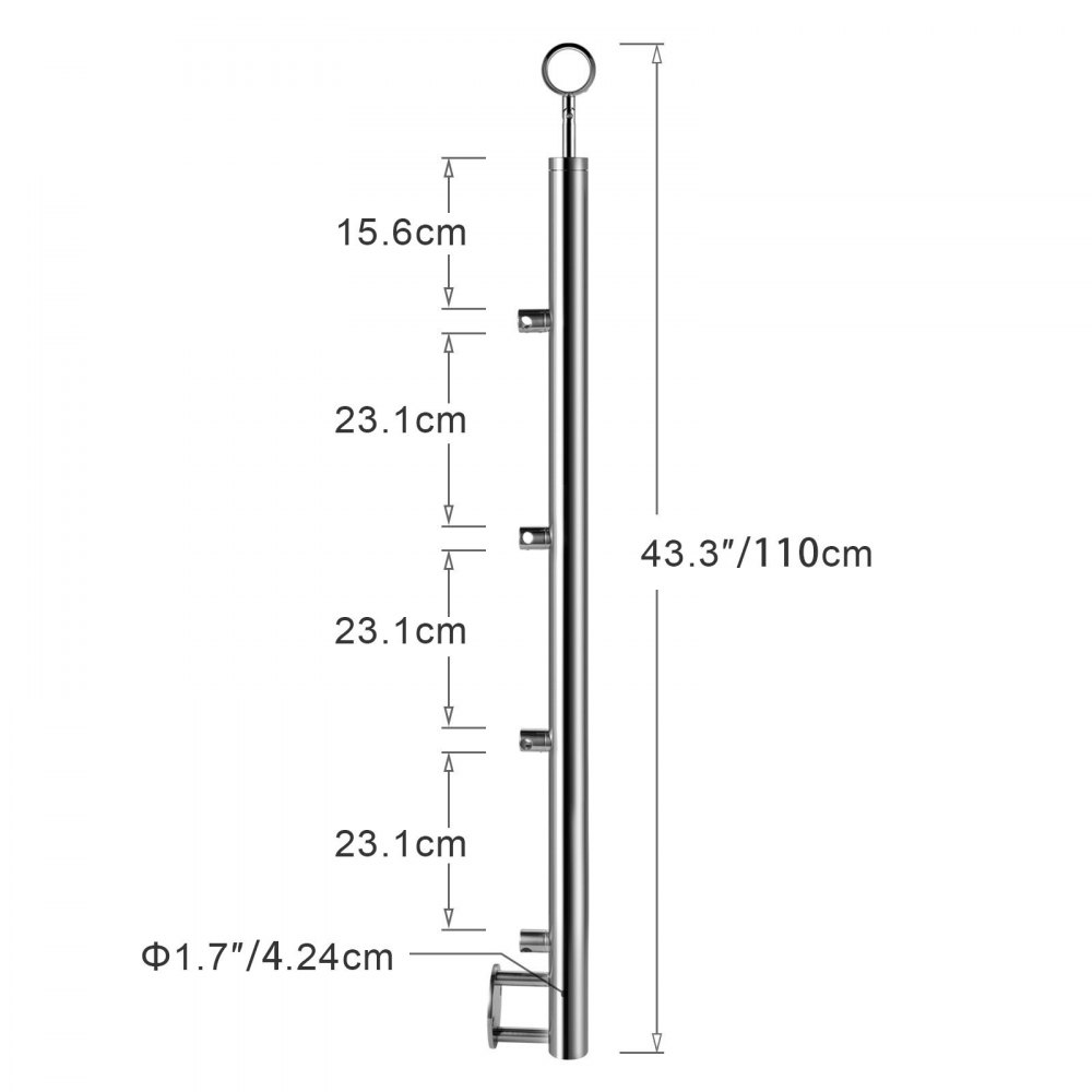Vevor Poste Para Pasamanos Con 4 Barras De 110 Cm Barandillas Acero Inoxidable