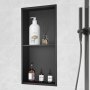VEVOR Nicho Empotrable para Baño 33,02x63,5 cm Nicho de Ducha Montado en Pared Estante Doble Acero Inoxidable 304 Sellado Impermeable Fácil de Limpiar para Ducha Almacenamiento de Jabón Baño, Negro