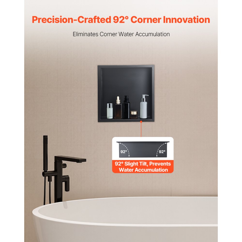 VEVOR Nicho de Ducha Empotrado 33 x 33 x 10,2 cm Estante Divisor de Pared de Acero Inoxidable Organizador de Jabón y Champú con Marco Sellado Impermeable Duradero Fácil de Instalar para Baño, Negro