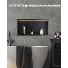 VEVOR Nicho de Ducha Empotrado de Acero Inoxidable 33x63,5x10,2 cm con Tira LED